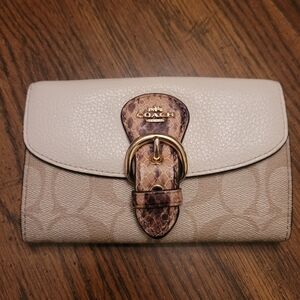 Coach Cream and Brown Wallet with Signature Monogram